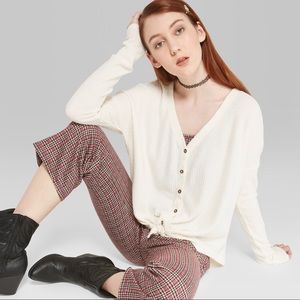 Long Sleeve Oversized Thermal Tie Front Top